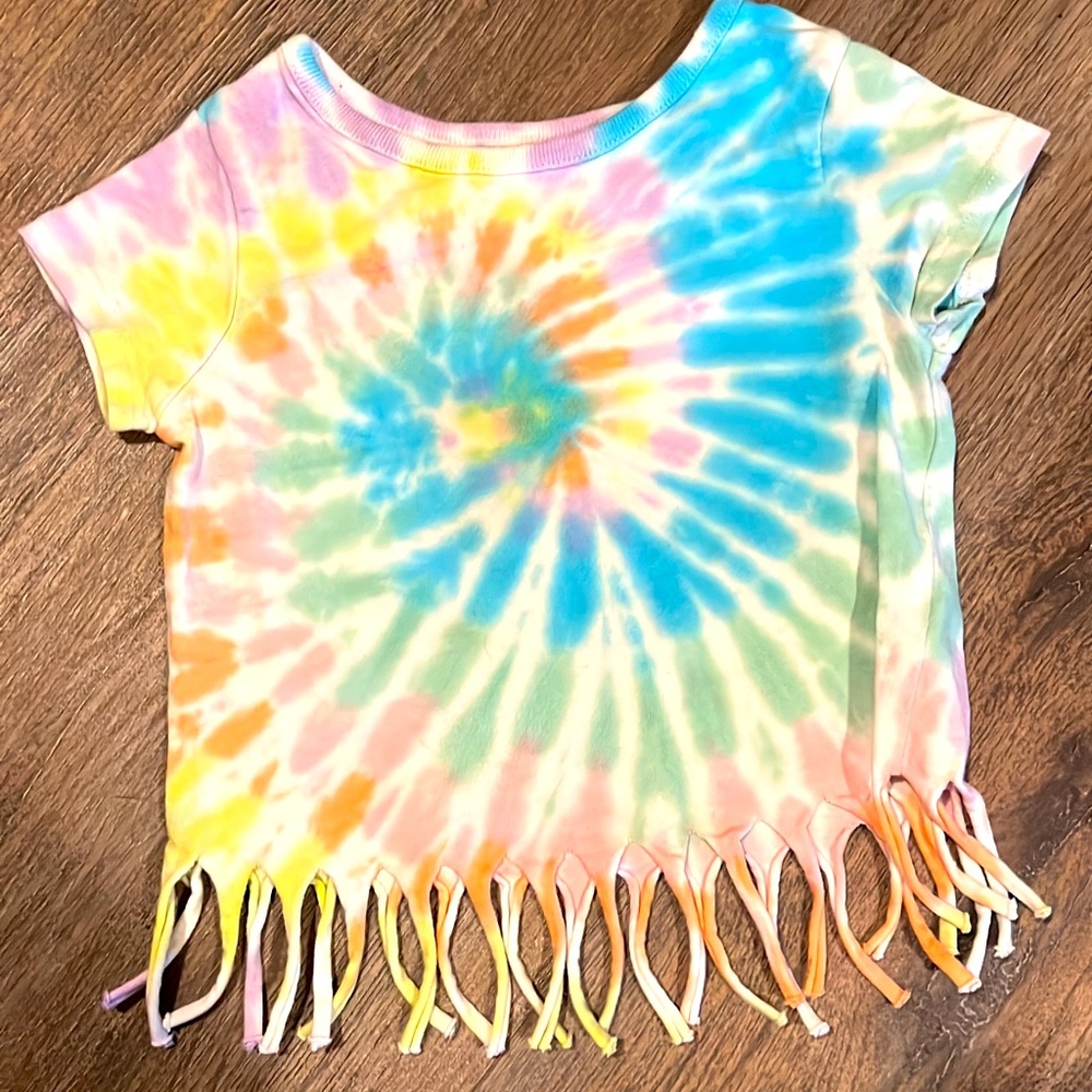 Tie dye fringed toddler shirt